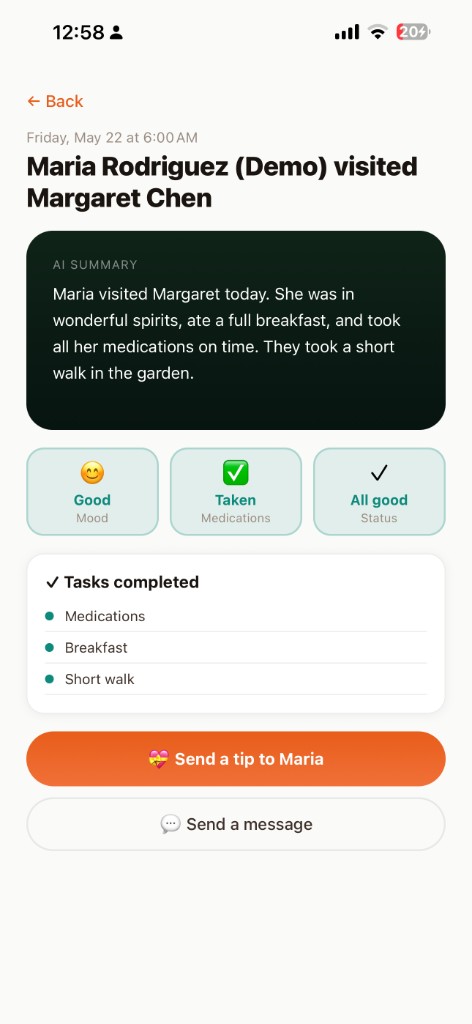 Family Vital Insights family visit summary screen